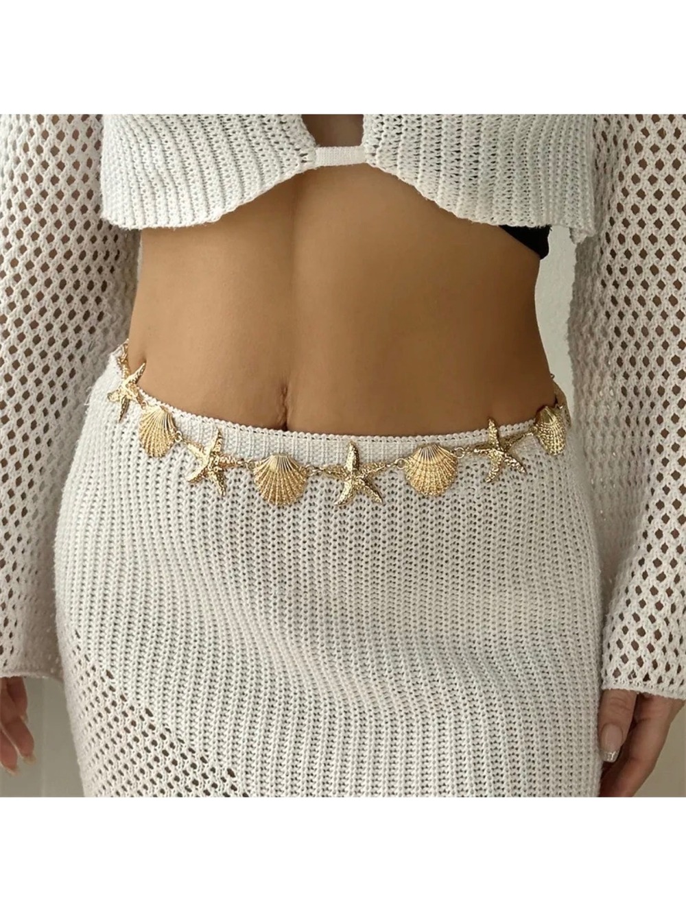 Gold Starfish and Shell Belly Chain Belt